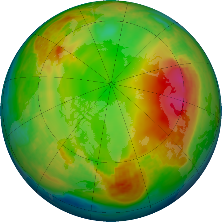 Arctic ozone map for 12 January 1991
